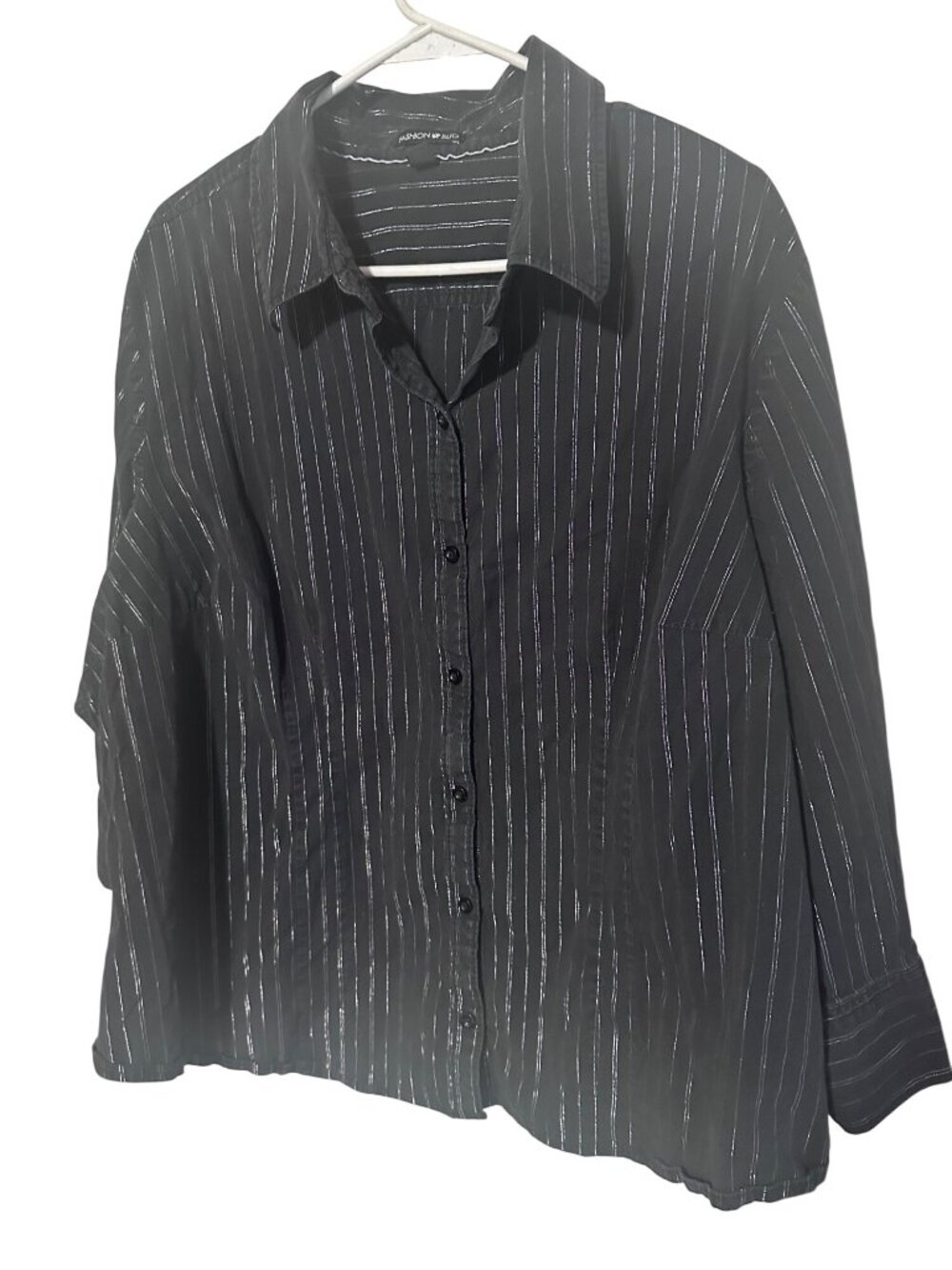 Fashion Bug black and silver striped button up shirt size 3X